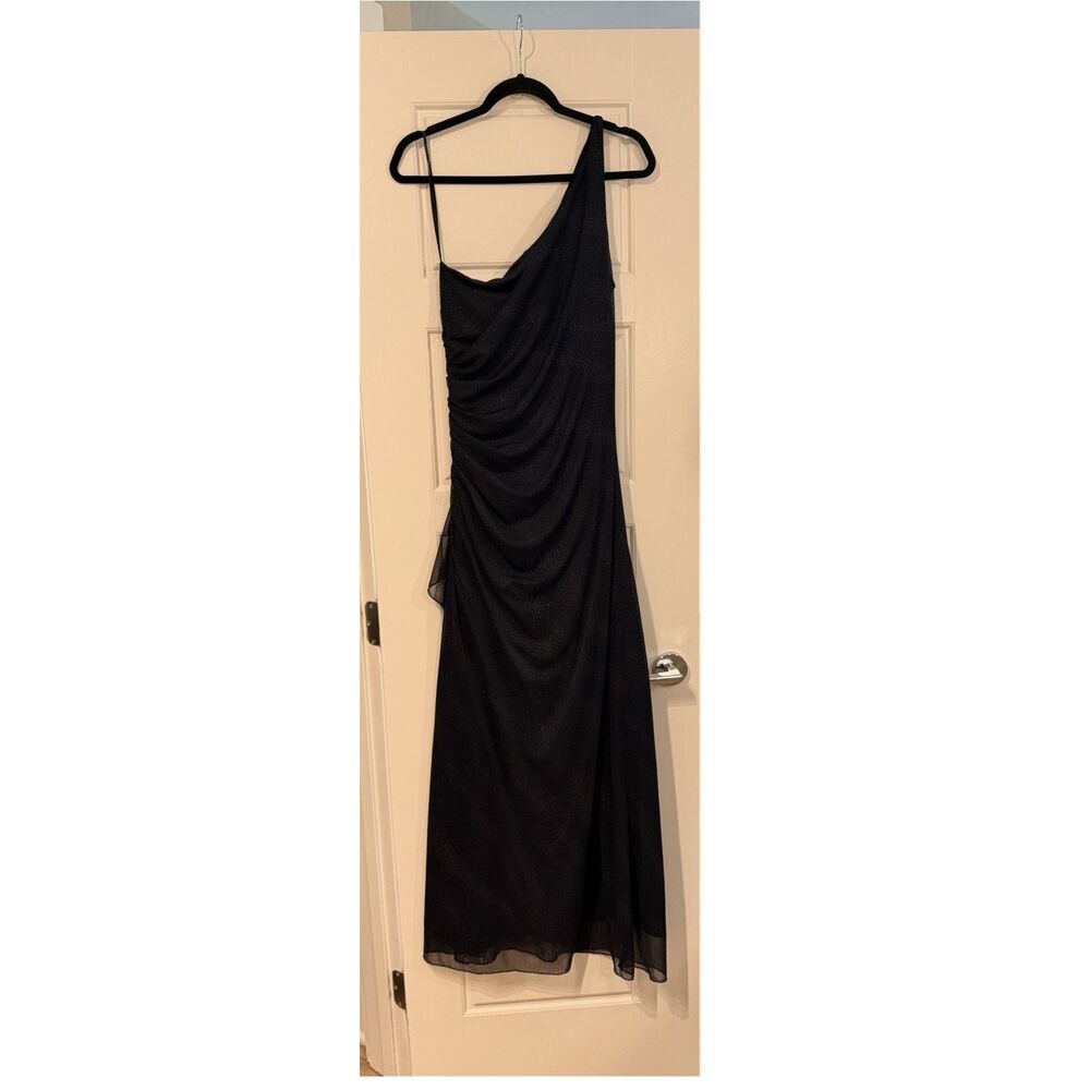 City Triangles Women's Navy Blue One Shoulder Maxi Dress Ruched Mesh Polyester L